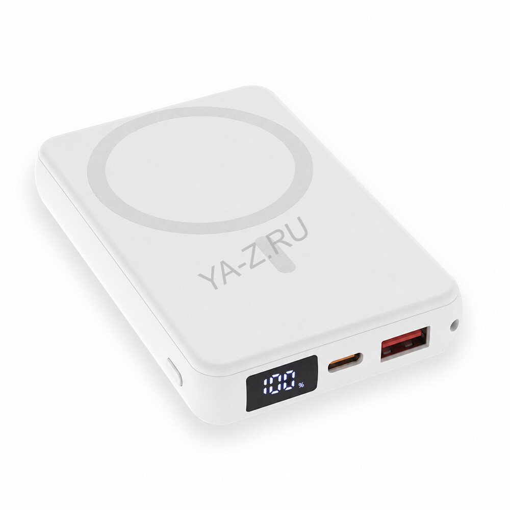 Магнитный внешний аккумулятор Quantum с беспроводной зарядкой (15W), 10000 Mah, белый