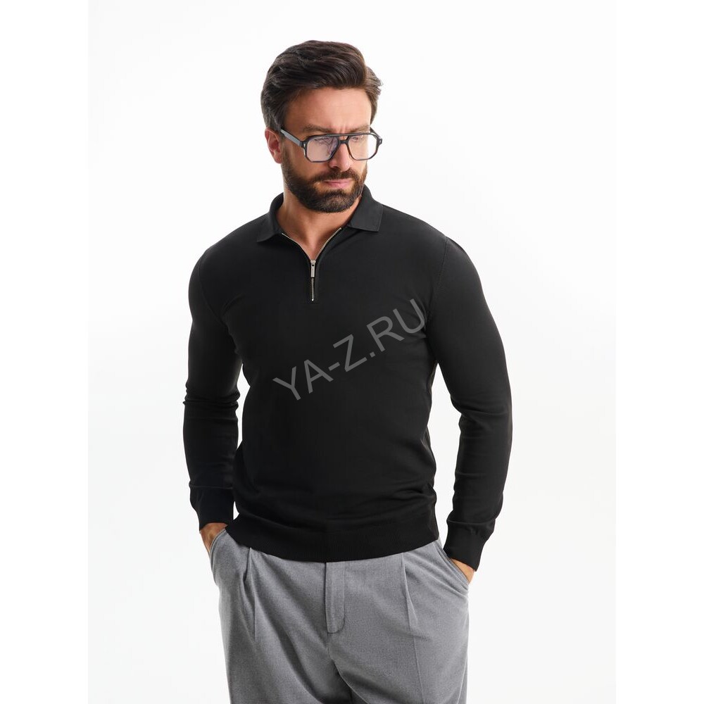 Рубашка поло мужская с длинным рукавом Terrazzo, черная, размер S/M