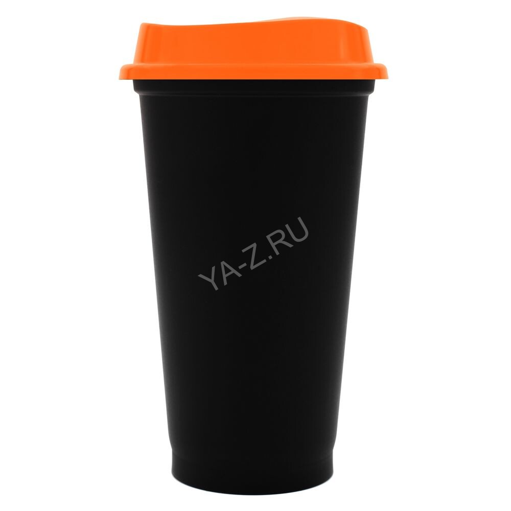 Стакан с крышкой Color Cap Black, черный с оранжевым