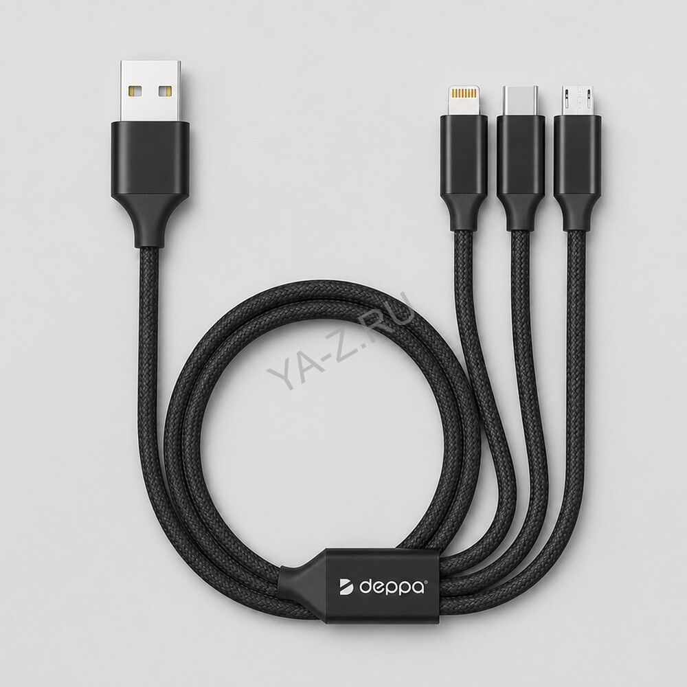 Дата-кабель 3 в 1: micro USB, USB-C, Ligthning, алюминий, 1.2м