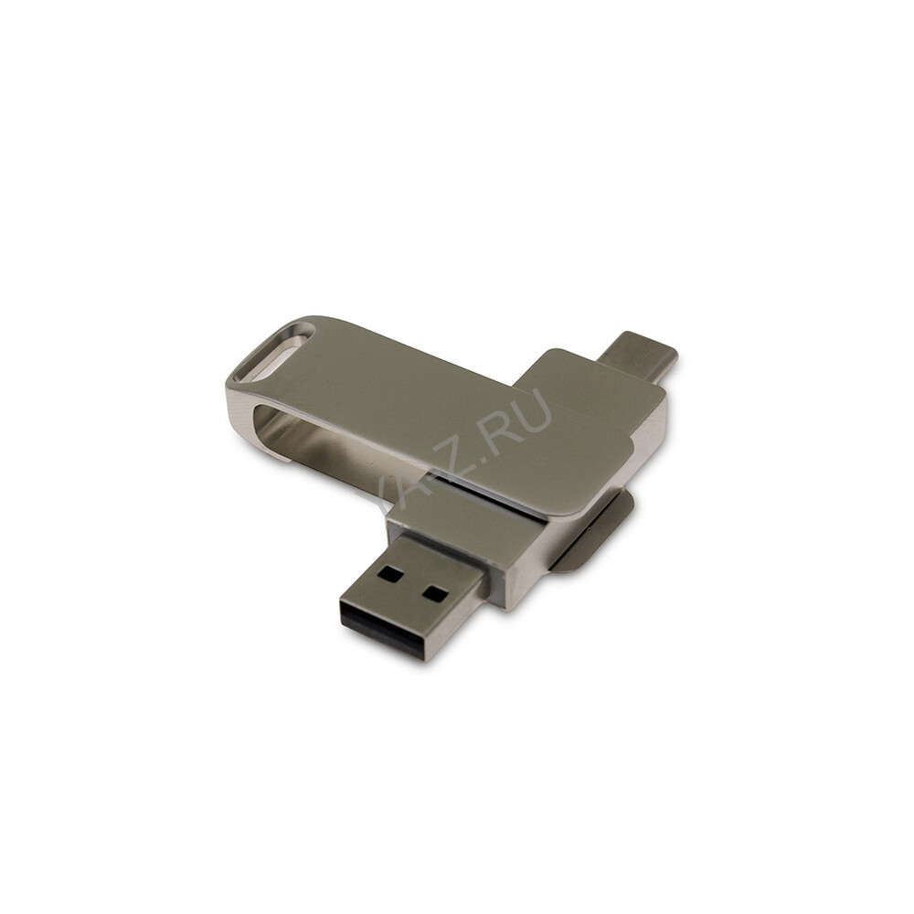 USB 2.0- флешка на 128 Гб с поворотным механизмом и дополнительным разъемом Type-C