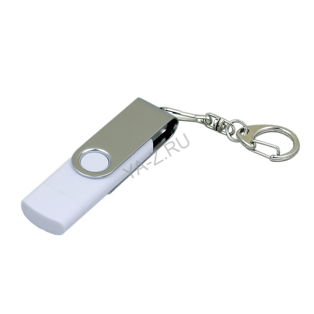 USB 2.0- флешка на 16 Гб с поворотным механизмом и дополнительным разъемом Micro USB