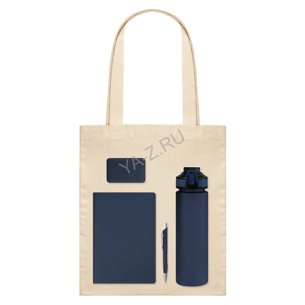 Подарочный набор Велком Пак (Welcome Pack), синий (бутылка, ежедневник, ручка, ЗУ, шоппер)