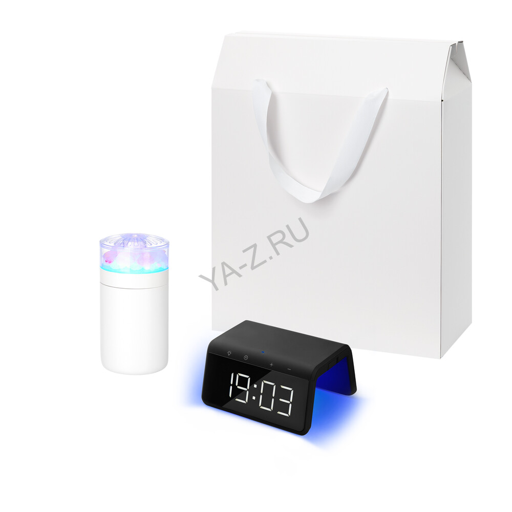 Подарочный набор Кристалл, Флейм (Crystal, Flame), черный (увлажнитель воздуха, зарядное устройство)