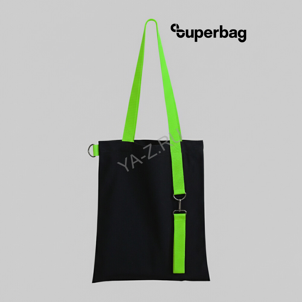 Шоппер Superbag black с ремувкой 4sb (чёрный с салатовым)