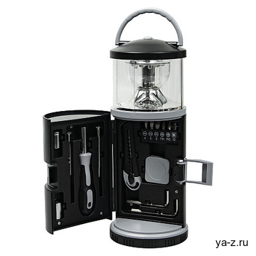 Набор инструментов Tools lantern cо встроенной лампой, 15 инструментов, черный, в пластиковом футляре