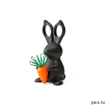Ножницы и магнит со скрепками Bunny, чёрные