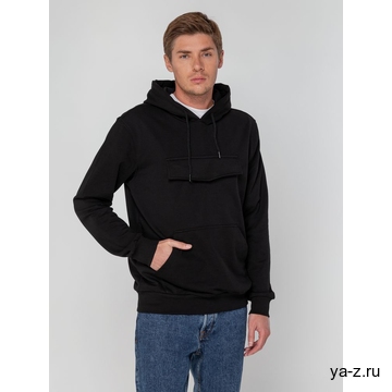 Худи унисекс с карманом на груди Chest Pocket, черное, размер XS/S