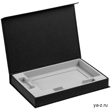Коробка Silk с ложементом под ежедневник 13x21 см, флешку и ручку, ver. 2, черная