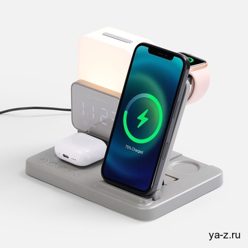 Зарядная станция с электронными часами и подсветкой Large Charge ver.3, серая