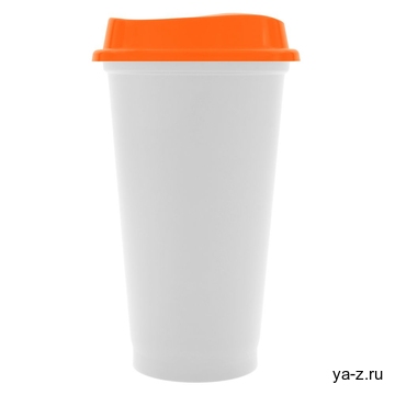 Стакан с крышкой Color Cap White, белый с оранжевым