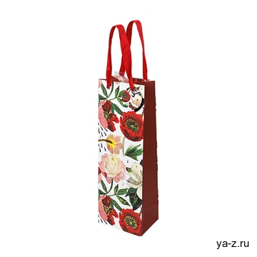 ПАКЕТ ПОДАРОЧНЫЙ ПОД БУТЫЛКУ PREMIUM "FLORA.ПИОНЫ", 12.3 x 36 x 9 см многоцветный