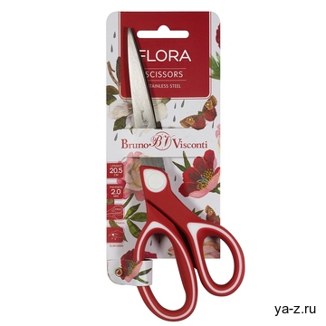 НОЖНИЦЫ "FLORA" 20,5 см. (прорезиненные ручки) Белый/Красный