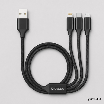 Дата-кабель 3 в 1: micro USB, USB-C, Ligthning, алюминий, 1.2м