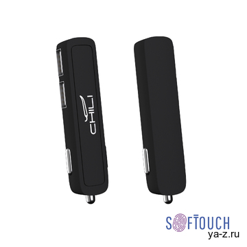 Автомобильное зарядное устройство "Slam" с 2-мя разъёмами USB, покрытие soft touch