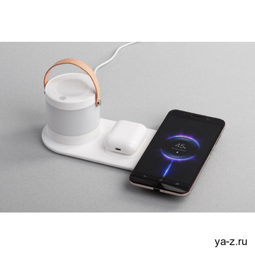 Настольная беспроводная (15W) зарядная станция "Smart Home" с bluetooth колонкой-лампой