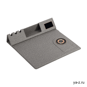 Настольная складная подставка "Cool Mat" с беспроводным (15W) ЗУ, сенсорной подсветкой логотипа, функцией MagSafe и ковриком для мыши