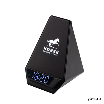 Настольная Bluetooth колонка (3Вт) "Smart Pyramid" с часами и беспроводным (15W) зарядным устройством, с подсветкой логотипа