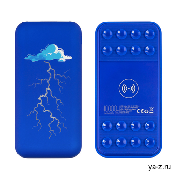Беспроводное зарядное устройство "Sticky SOFTTOUCH", 10000 mAh с подсветкой логотипа и присосками