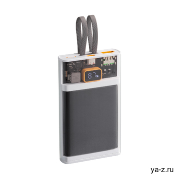 Зарядное (22.5W) устройство "Link" 10000 mAh с прозрачным корпусом, цифровым индикатором заряда и встроенными Type-C/Lightning кабелями