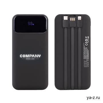 Зарядное (22.5W) устройство "Grade SOFTTOUCH" 10000 mAh с подсветкой логотипа, встроенными кабелями и цифровым индикатором заряда