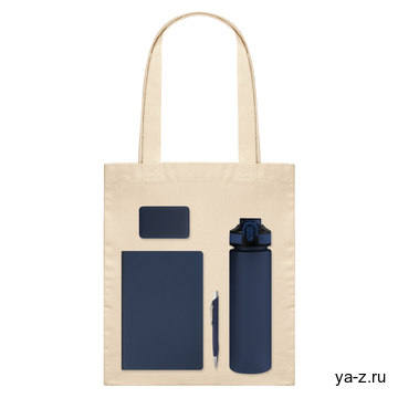 Подарочный набор Велком Пак (Welcome Pack), синий (бутылка, ежедневник, ручка, ЗУ, шоппер)