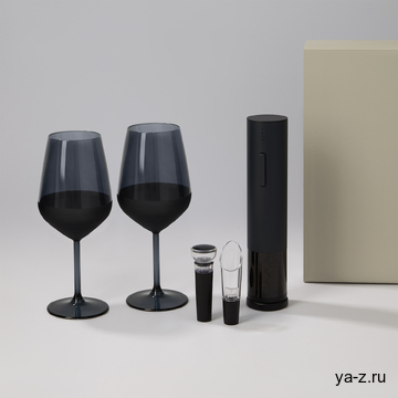 Подарочный набор 2 бокала для вина Блэк Эдишн (Black Edition) + набор для вина Сакраменто (Sacramento) в серой коробке