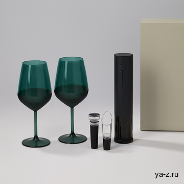 Подарочный набор 2 бокала для вина Эмеральд (Emerald) + набор для вина Сакраменто (Sacramento) в серой коробке