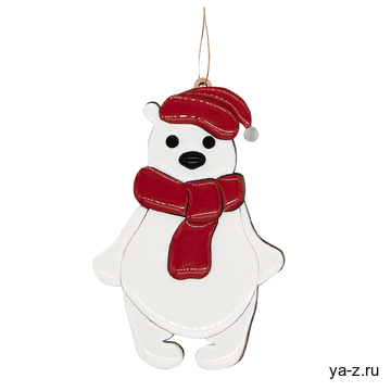 Ёлочная Игрушка Медвежонок (белый с красным)